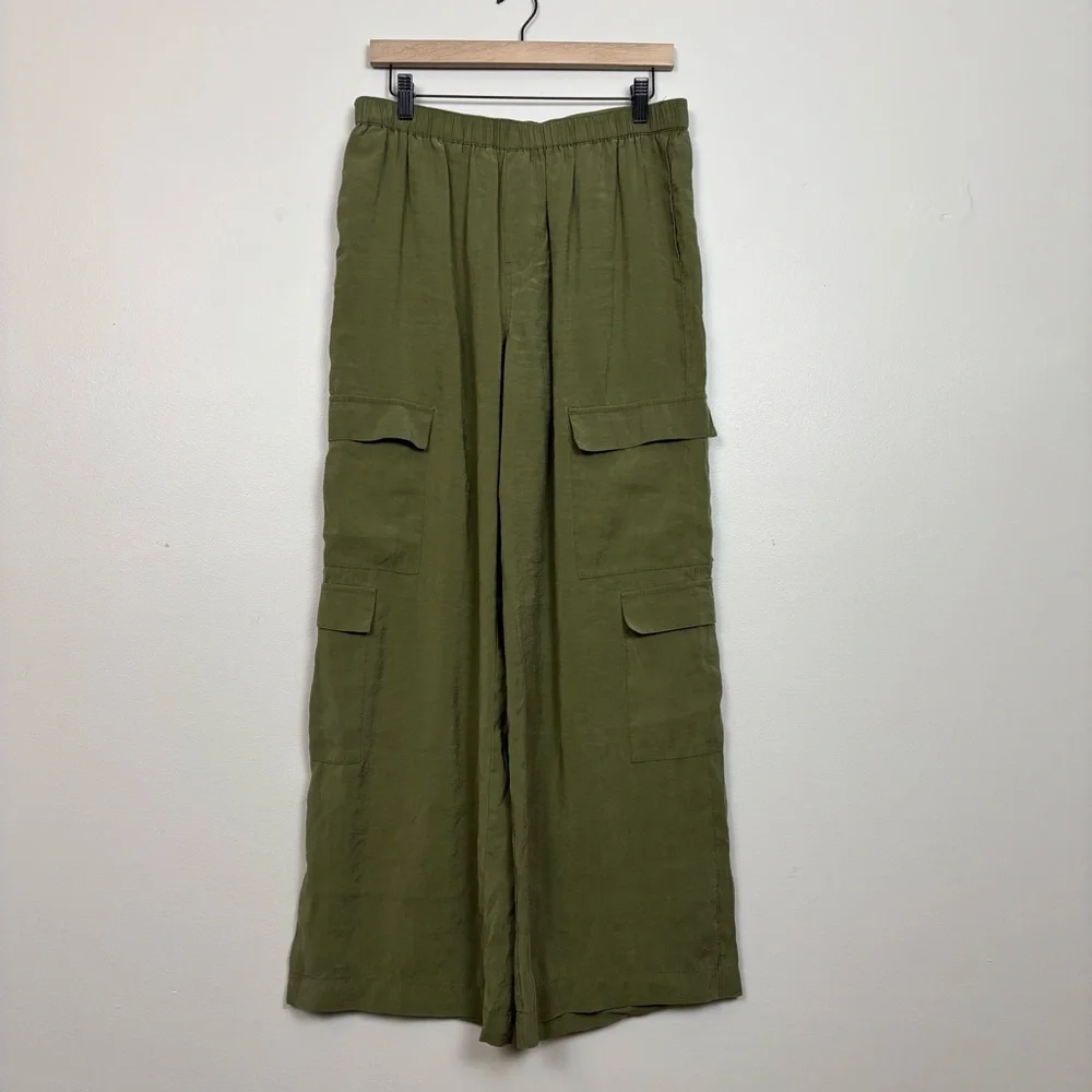 Madewell Pants Womens Medium Green Pull-On Wide-Leg Cargo in Softdrape - Picture 1 of 10